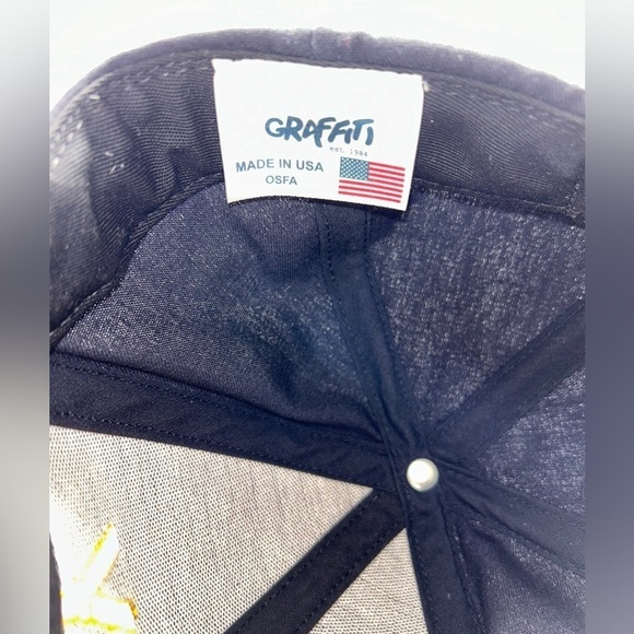 US Navy SnapBack Cap by Grafitti Made in USA Navy Blue with Yellow Embroidery - Picture 4 of 6